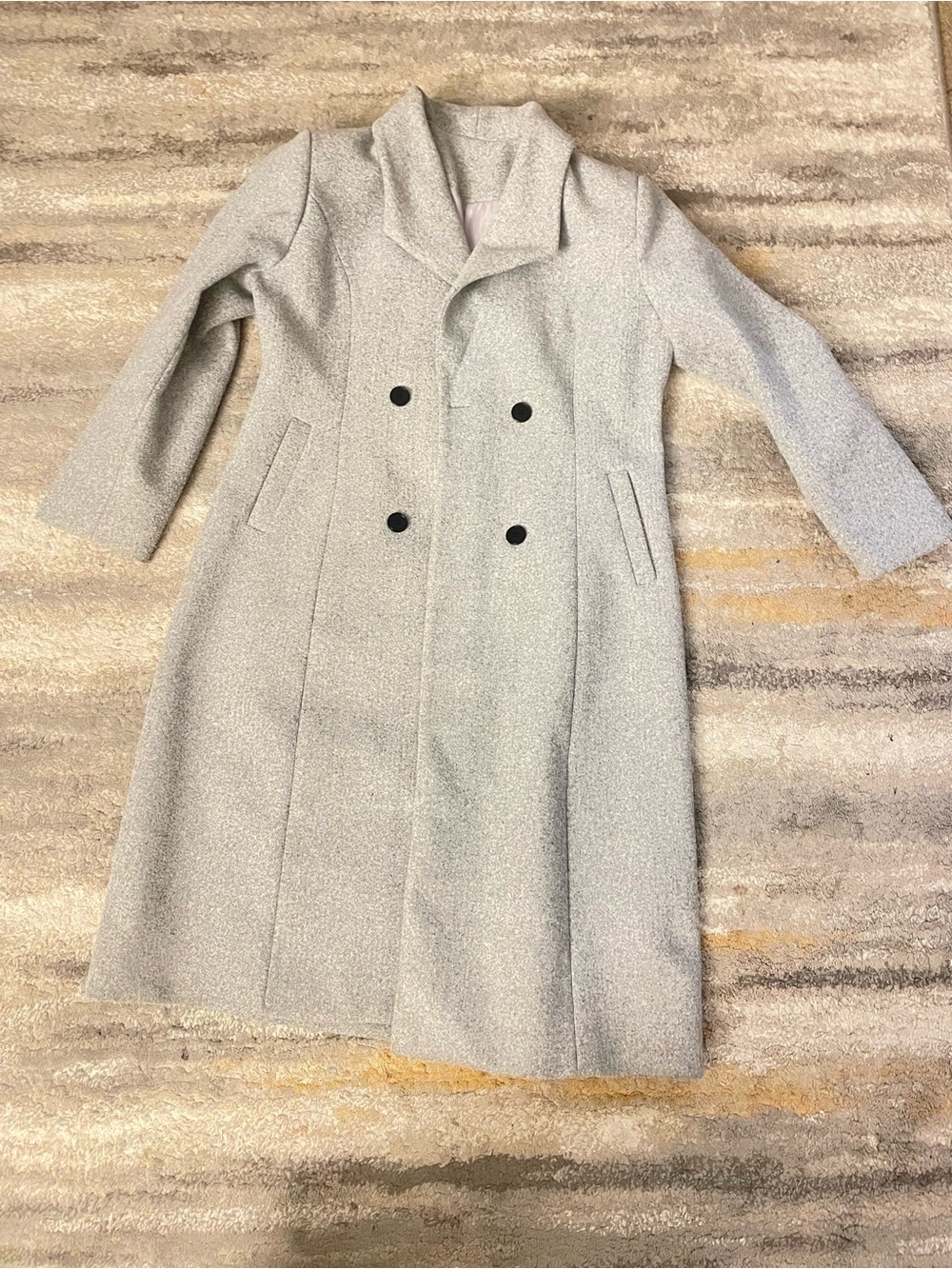 Classic Double-Breasted Light Gray Wool Blend Coat